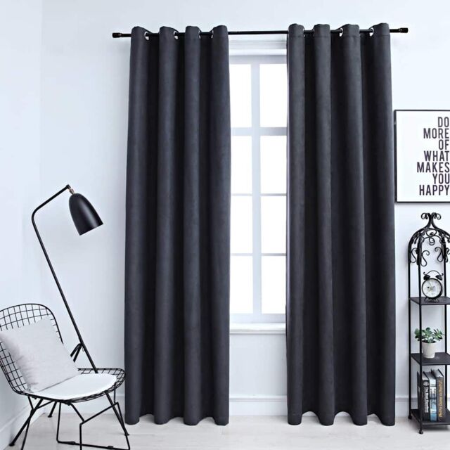 Berkfield Home Blackout Curtains with Metal Rings 2 pcs Anthracite 140x225 cm - image 1