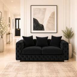 Stratus Interiors Ashley Chesterfield Scatter Back Upholstered Velvet Sofa - 2 Seater in Black - thumbnail 3