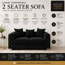 Stratus Interiors Ashley Chesterfield Scatter Back Upholstered Velvet Sofa - 2 Seater in Black - thumbnail 5