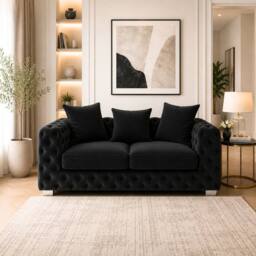 Stratus Interiors Ashley Chesterfield Scatter Back Upholstered Velvet Sofa - 2 Seater in Black - thumbnail 4