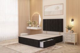Somnior Austin Divan Bed with 2 Storage Drawers & Headboard Velvet in Black - Size: King - thumbnail 1