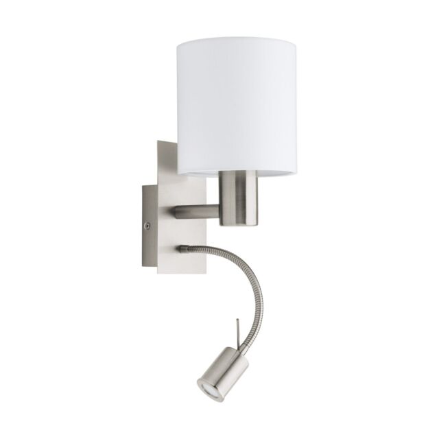 Loops Wall Light Colour Satin Nickel Shade White Fabric Bulb E27 LED 1x40W 1x3.5W in Metallics - image 1