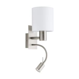 Loops Wall Light Colour Satin Nickel Shade White Fabric Bulb E27 LED 1x40W 1x3.5W in Metallics