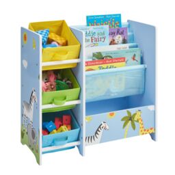 Liberty House Toys Safari Book Display Unit with Fabric Storage Boxes in Pale Blue - thumbnail 3