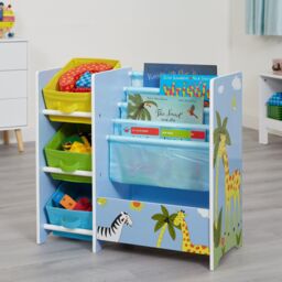 Liberty House Toys Safari Book Display Unit with Fabric Storage Boxes in Pale Blue - thumbnail 2