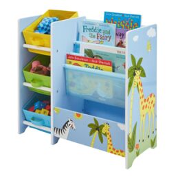 Liberty House Toys Safari Book Display Unit with Fabric Storage Boxes in Pale Blue - thumbnail 5