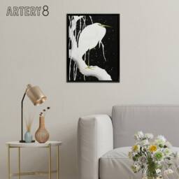 "Artery8 Heron In Snow Covered Tree Branch Framed Canvas Wall Art Print Koson in Black - Size: W12"" x H16""" - thumbnail 3