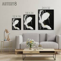 "Artery8 Heron In Snow Covered Tree Branch Framed Canvas Wall Art Print Koson in Black - Size: W12"" x H16""" - thumbnail 4