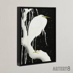 "Artery8 Heron In Snow Covered Tree Branch Framed Canvas Wall Art Print Koson in Black - Size: W12"" x H16""" - thumbnail 2