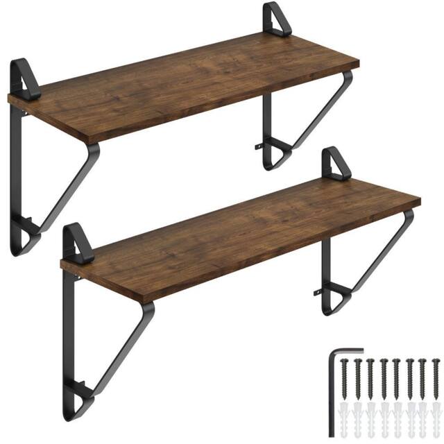 tectake Wall Shelves Irvine - Set Of 2, Wood & Metal Look, High Load-Capacity in Brown - image 1