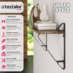 tectake Wall Shelves Irvine - Set Of 2, Wood & Metal Look, High Load-Capacity in Brown - thumbnail 2