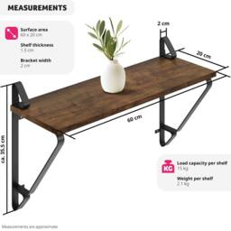 tectake Wall Shelves Irvine - Set Of 2, Wood & Metal Look, High Load-Capacity in Brown - thumbnail 6