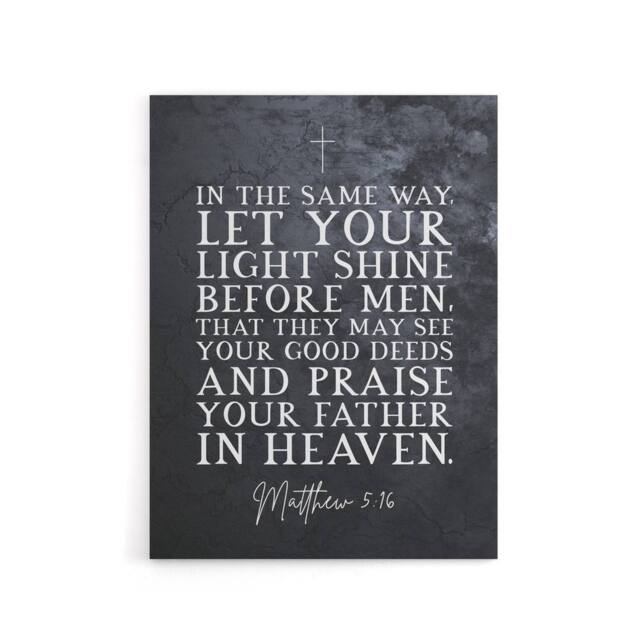 "Artery8 Matthew 5 16 Let Your Light Shine Bible Quote Canvas Wall Art Print in Grey - Size: W24"" x H32""" - image 1