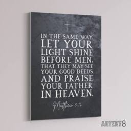 "Artery8 Matthew 5 16 Let Your Light Shine Bible Quote Canvas Wall Art Print in Grey - Size: W24"" x H32""" - thumbnail 2