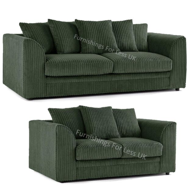 Furnishings For Less UK Luxor Jumbo Cord 3 + 2 Fabric Sofa Suite in Green - image 1