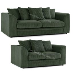 Furnishings For Less UK Luxor Jumbo Cord 3 + 2 Fabric Sofa Suite in Green