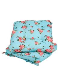 Dibor Set of 2 Floral Blue Summer Outdoor Garden Chair Seat Pad Box Cushions W45 x L45cm - Size: 45 cm x 45 cm - thumbnail 2