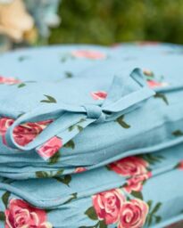 Dibor Set of 2 Floral Blue Summer Outdoor Garden Chair Seat Pad Box Cushions W45 x L45cm - Size: 45 cm x 45 cm - thumbnail 4