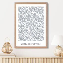 ARTZE Vintage William Morris Grey Willow Floral Art Print / Oak Frame / SIZE: A4 in Light Grey