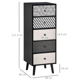HOMCOM Chest of Drawers 5 Drawer Dresser Wooden Storage Cabinet Bedroom in Black - thumbnail 3