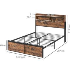 Wyld Haus Sata 4ft8 Rustic Brown & Black Industrial Double Bed Frame Headboard - thumbnail 4
