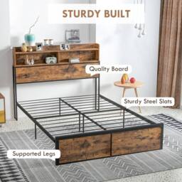 Wyld Haus Sata 4ft8 Rustic Brown & Black Industrial Double Bed Frame Headboard - thumbnail 8