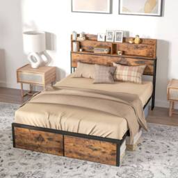 Wyld Haus Sata 4ft8 Rustic Brown & Black Industrial Double Bed Frame Headboard - thumbnail 3