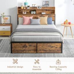 Wyld Haus Sata 4ft8 Rustic Brown & Black Industrial Double Bed Frame Headboard - thumbnail 7