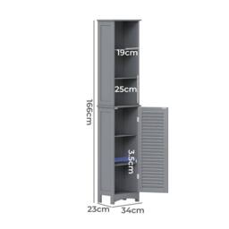 Havendro Tall Bathroom Cabinet Slim Storage Cupboard Unit in Grey - Size: W600mm x H600mm - thumbnail 2