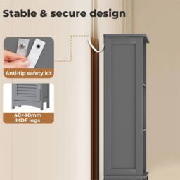 Havendro Tall Bathroom Cabinet Slim Storage Cupboard Unit in Grey - Size: W600mm x H600mm - thumbnail 5