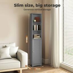 Havendro Tall Bathroom Cabinet Slim Storage Cupboard Unit in Grey - Size: W600mm x H600mm - thumbnail 3