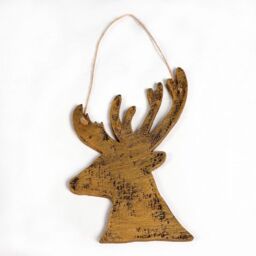 Shatchi 26cm Golden Christmas Wooden Hanging Deer Wall Decoration Xmas Home Office Holiday Decorative Centrepiece in Brown - thumbnail 2