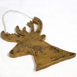 Shatchi 26cm Golden Christmas Wooden Hanging Deer Wall Decoration Xmas Home Office Holiday Decorative Centrepiece in Brown - thumbnail 3