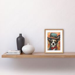"Artery8 Wall Art Print Chihuahua Dog Top Hat & Bowtie Modern Folk Artwork Framed 9X7 Inch in Beige - Size: W7"" x H9""" - thumbnail 2