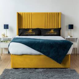 UK Bed Furniture Skyline Wingback Divan Bed with 2 Drawers Foot End & 54 Headboard in Mustard - Size: Double - thumbnail 2