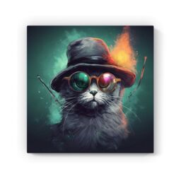 Warren Reed - Designer Fiery Cat In A Hat Canvas - Size: w10 inch x h10 inch - thumbnail 2