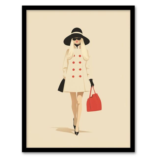 Wee Blue Coo Wall Art Print Unbothered Stylish 60s Fashion Model Living Room Framed in Beige - Size: A4 - image 1