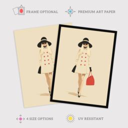Wee Blue Coo Wall Art Print Unbothered Stylish 60s Fashion Model Living Room Framed in Beige - Size: A4 - thumbnail 2