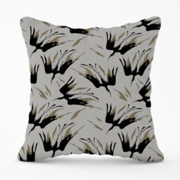 Warren Reed - Designer Black & Gold Fire Bird Silhouettes Outdoor Cushion in Grey - Size: 45 cm x 45 cm - thumbnail 1