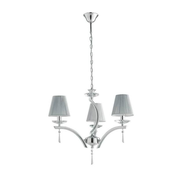 Netlighting ORCHESTRA 3 Light Chandeliers Shades Chrome K9 Crystals Fabric 60x50cm in Grey - Size: 60x50 cm