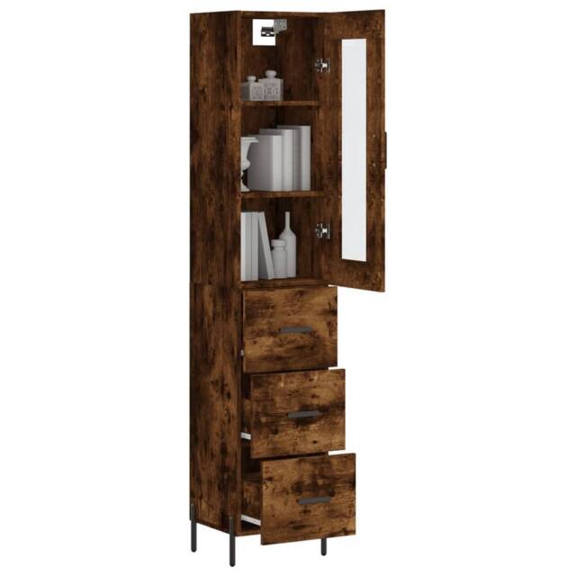 Berkfield Home Highboard Smoked Oak 34.5x34x180 cm Engineered Wood in Brown - image 1