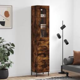 Berkfield Home Highboard Smoked Oak 34.5x34x180 cm Engineered Wood in Brown - thumbnail 2