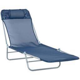 OUTSUNNY Adjustable Sun Bed Garden Lounger Recliner Relaxing Camping Blue in Dark Blue - Size: 120 - thumbnail 2