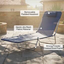 OUTSUNNY Adjustable Sun Bed Garden Lounger Recliner Relaxing Camping Blue in Dark Blue - Size: 120 - thumbnail 6