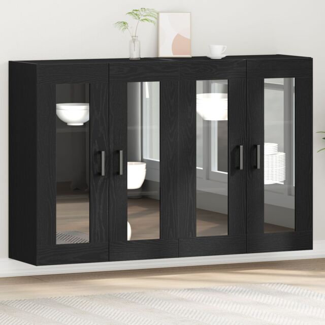 Berkfield Home Wall Mounted Cabinets 2 pcs Black Oak 69, 5x34x90 cm Engineered Wood - Size: 5 x 34 x 90 cm - image 1