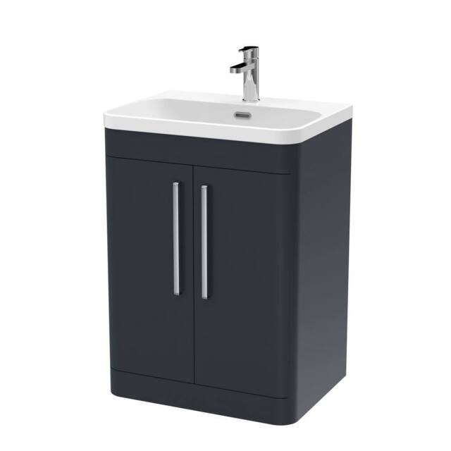 Balterley Wave 600mm Floor Standing 2 Door & Thin-Edge Ceramic Basin - Dark Grey - image 1