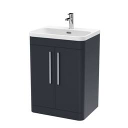 Balterley Wave 600mm Floor Standing 2 Door & Thin-Edge Ceramic Basin - Dark Grey