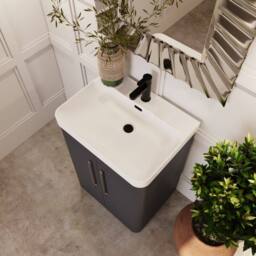 Balterley Wave 600mm Floor Standing 2 Door & Thin-Edge Ceramic Basin - Dark Grey - thumbnail 3