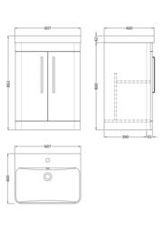 Balterley Wave 600mm Floor Standing 2 Door & Thin-Edge Ceramic Basin - Dark Grey - thumbnail 5