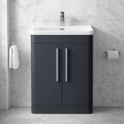 Balterley Wave 600mm Floor Standing 2 Door & Thin-Edge Ceramic Basin - Dark Grey - thumbnail 6
